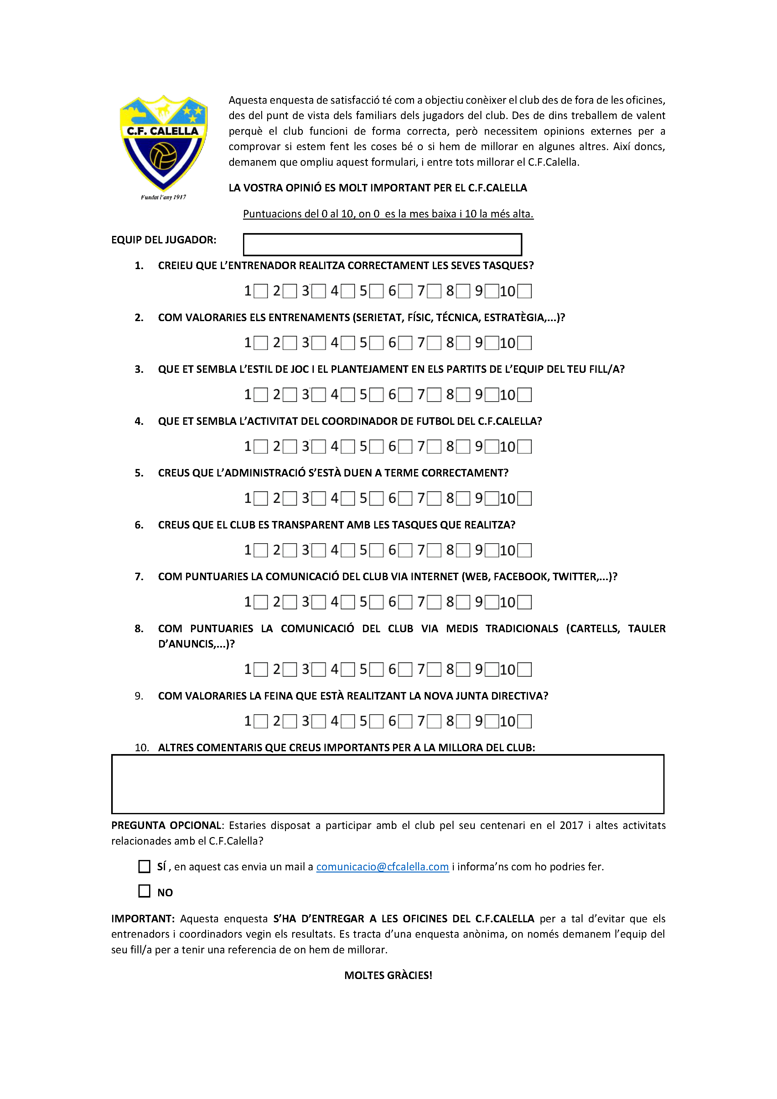 Enquesta satisfacció C.F.Calella