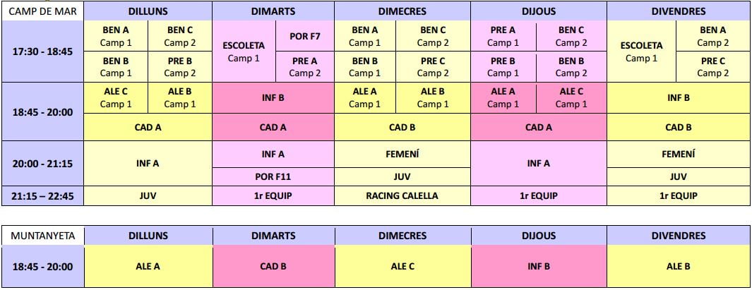 Horari Entrenaments CFCalella